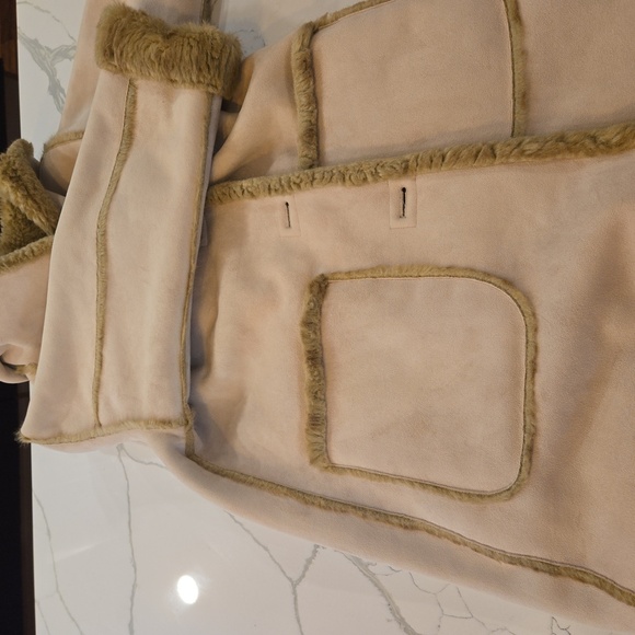 Faux Fur Shearling Hooded Coat Womens Size Large Brown Cream - Picture 8 of 15